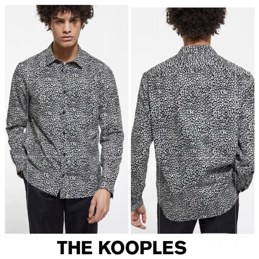 THE KOOPLES Black White Leopard Print Fitted Long Sleeve Button Down Shirt Sz XL